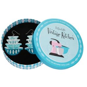 Erstwilder Nanna’s Prized Diamond Bowls Earrings Turquoise Blue Pyrex Spears